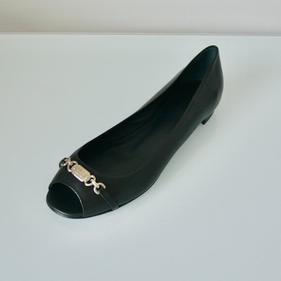 NIB GUCCI SALANDIA LEATHER PEEP TOE FLATS SHOES - Picture 5 of 10